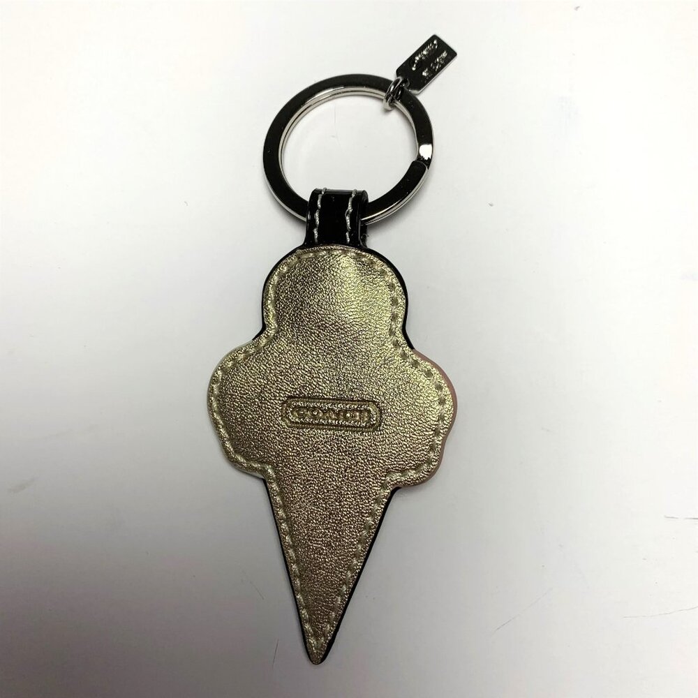 NEW Coach 63876 Ice Cream Cone Leather Crystal Key Ring Key Chain KeyFob Bag Cha - Picture 2 of 6
